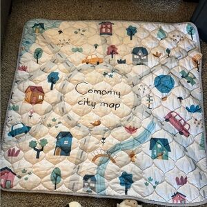 Comomy City Map Quilted Play Mat – Cream with Blue & Teal Accents